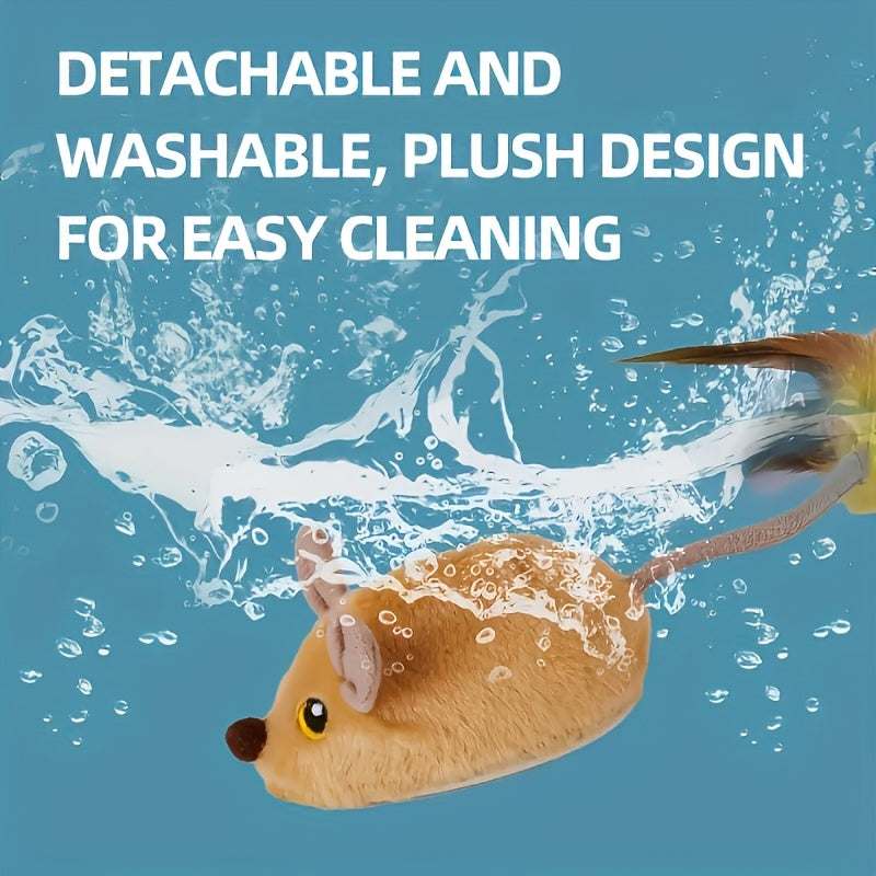Interactive Whisker Wonders 1pc USB Plush Cat Toy - Electric Teaser Mouse with Sound, LED Lights, Turnaround Steering & Obstacle Avoidance - Durable Fabric Pet Toy with Feather Tail
