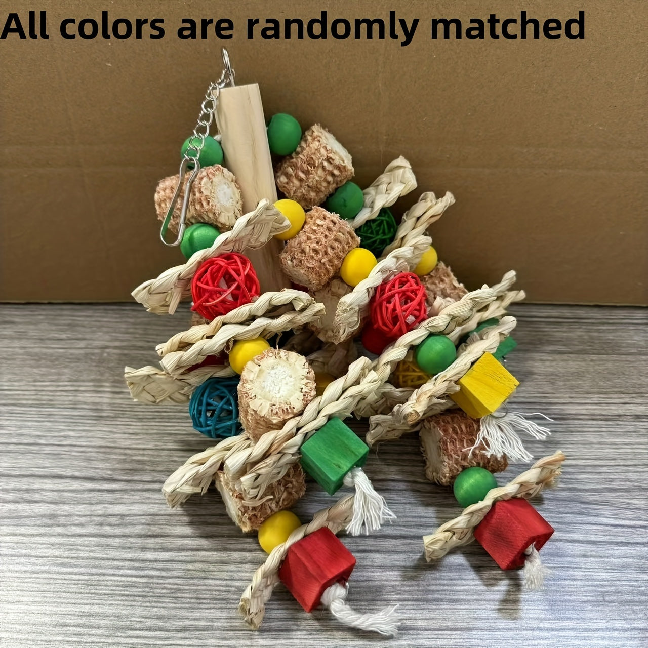 1pc Natural Corn Cob Parrot Chew Toy - Durable and Safe for Small to Medium Birds, with Wooden Blocks, Synthetic Fiber, Snack Style for All Bird Types