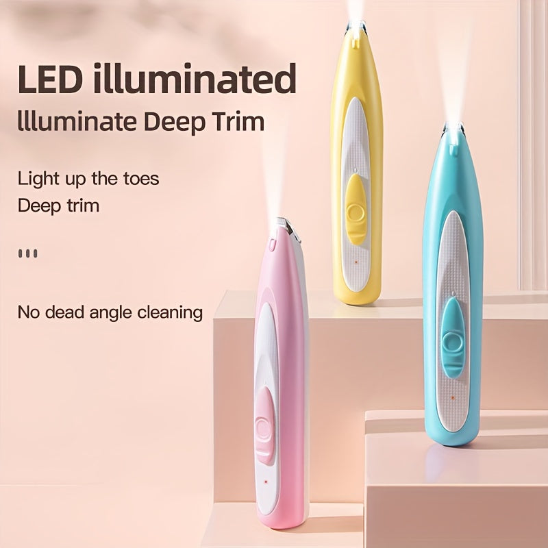 3 Colors USB Rechargeable Electric Pet Paw Hair Trimmer Clipper Kit, LED Illuminated Deep Trim, Lithium Battery - F1 Pet Grooming Tool