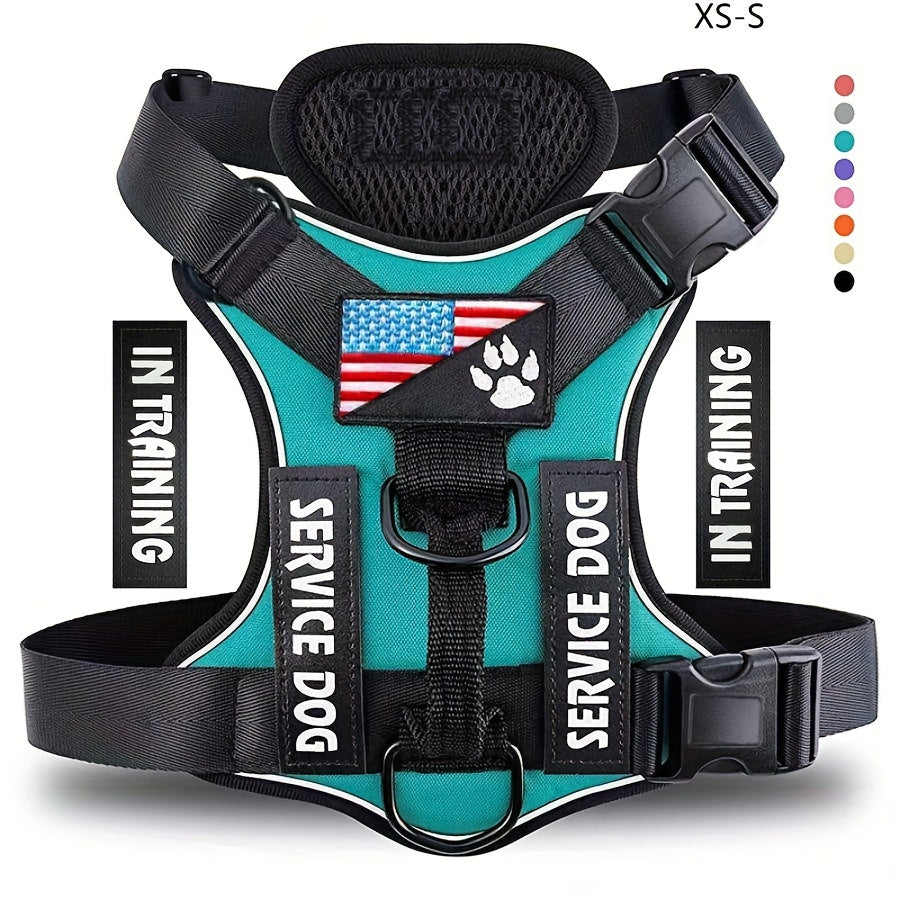 5-PCS Reflective Service Dog Harness Vest - Adjustable Soft Oxford Pet Harness with Inner Layer Mesh, Easy Control, Breathable, Comfortable, Durable for Small, Medium, Large Dogs with Random Buckle