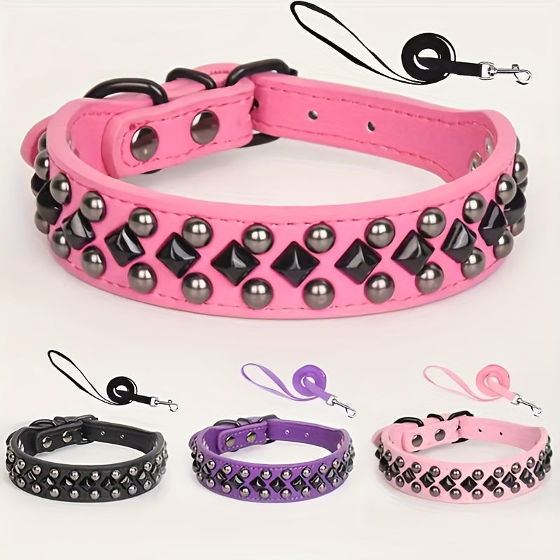ECP037S Black Faux PU Leather Dog Collar And Leash Set - Comfortable, Durable Pet Accessories for Training & Walking