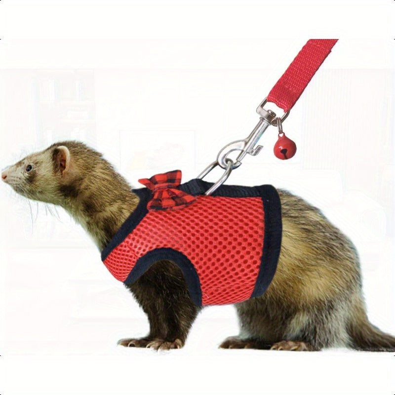 Small Animal Harness and Leash Soft Mesh Pet Harness with Safe Bell No Pull Comfort Padded Vest for Small Pet Red