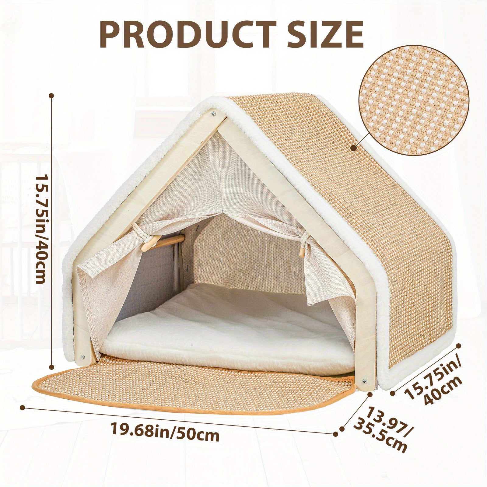 19.68" Super Large Sisal Cat Tent Villa - Four-Season Semi-Enclosed Cat Bed with Removable Natural Sisal Scratching Board, Anti-Chip Design & Polyester Fill for Cozy Comfort, Pet Relaxation Spot, Vibrant Home Decor, Durable P