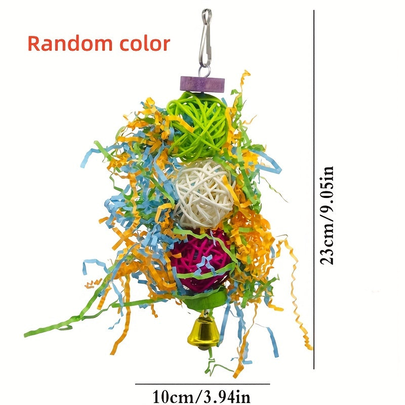 3pcs Colorful Rattan Parrot Toy Set - Shredded Paper Fun, Natural Rattan Ball, Bird Cage Pendant Accessories - Perfect for Budgerigar, Peony, Cockatiel Birds