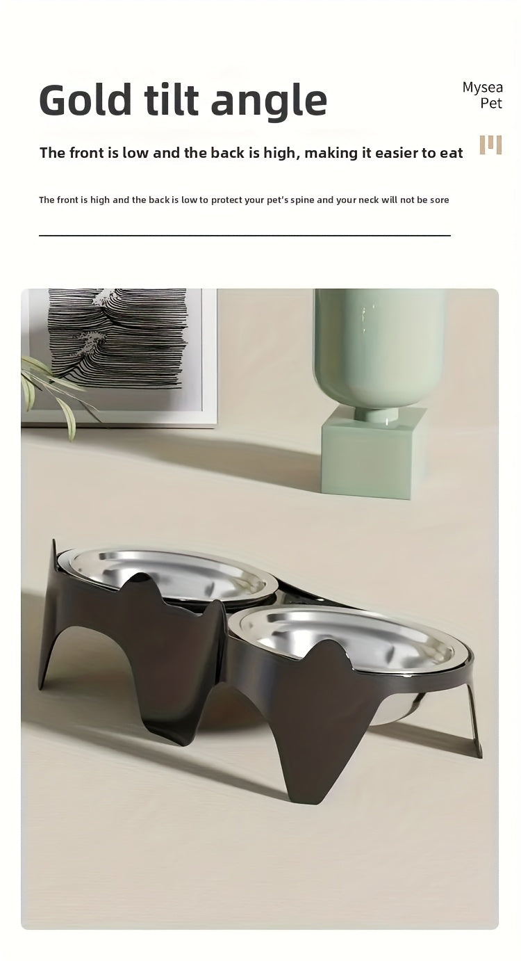 Stainless Steel -Tipping Double-Bowl Cat & Dog Food Feeder
