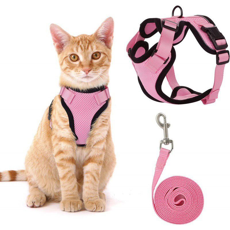 Reflective Pet Harness And Leash Set For Dogs And Cats, Adjustable Puppy Cat Vest Harness With Soft Mesh