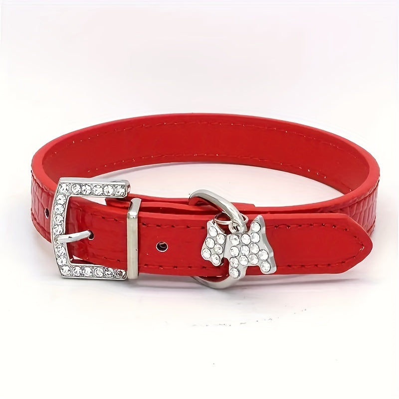 Adjustable Geometric Pattern Leather Pet Collar with Crystal Diamonds, Heart & Claw Pendant, Elastic Small Dog & Cat Necklace for Wedding Celebrations