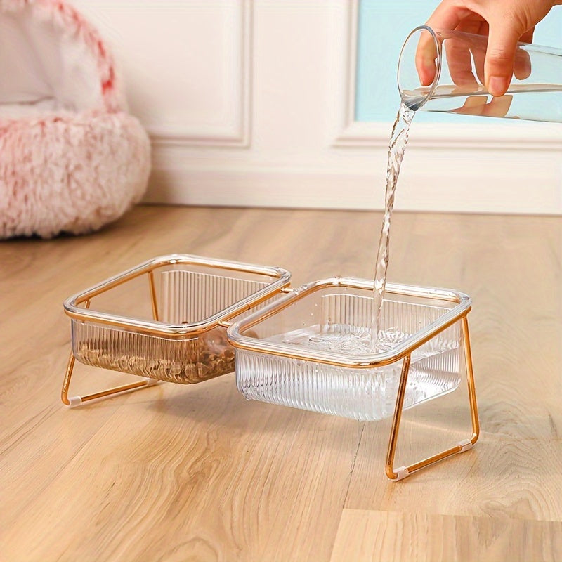 Double-Layer Cat And Dog Bowl Set, Vertical Design Pet Feeding & Drinking Station, Durable Metal & Plastic, Easy-To-Clean, with Ideal Pet Supplies for Cats And Dogs, Without Battery