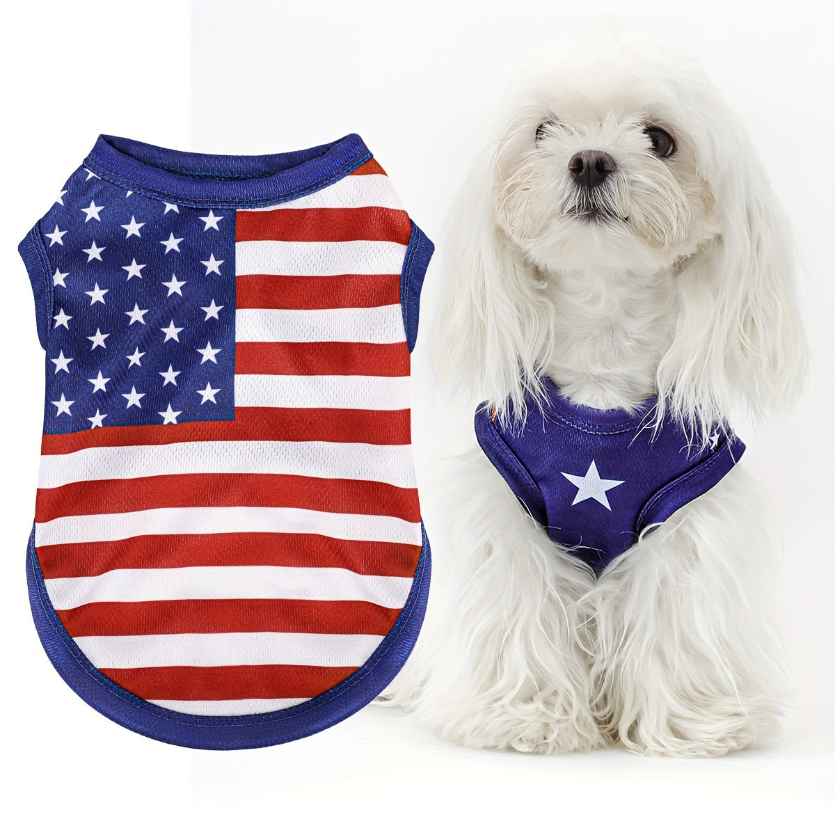 Patriotic American Flag Dog Vest - Comfortable & Stylish Pet Apparel for Independence Day & Outdoor Activities, Hand Wash Only, Adjustable Fit for All Breeds, 100% Polyester, Red, White & Blue Design