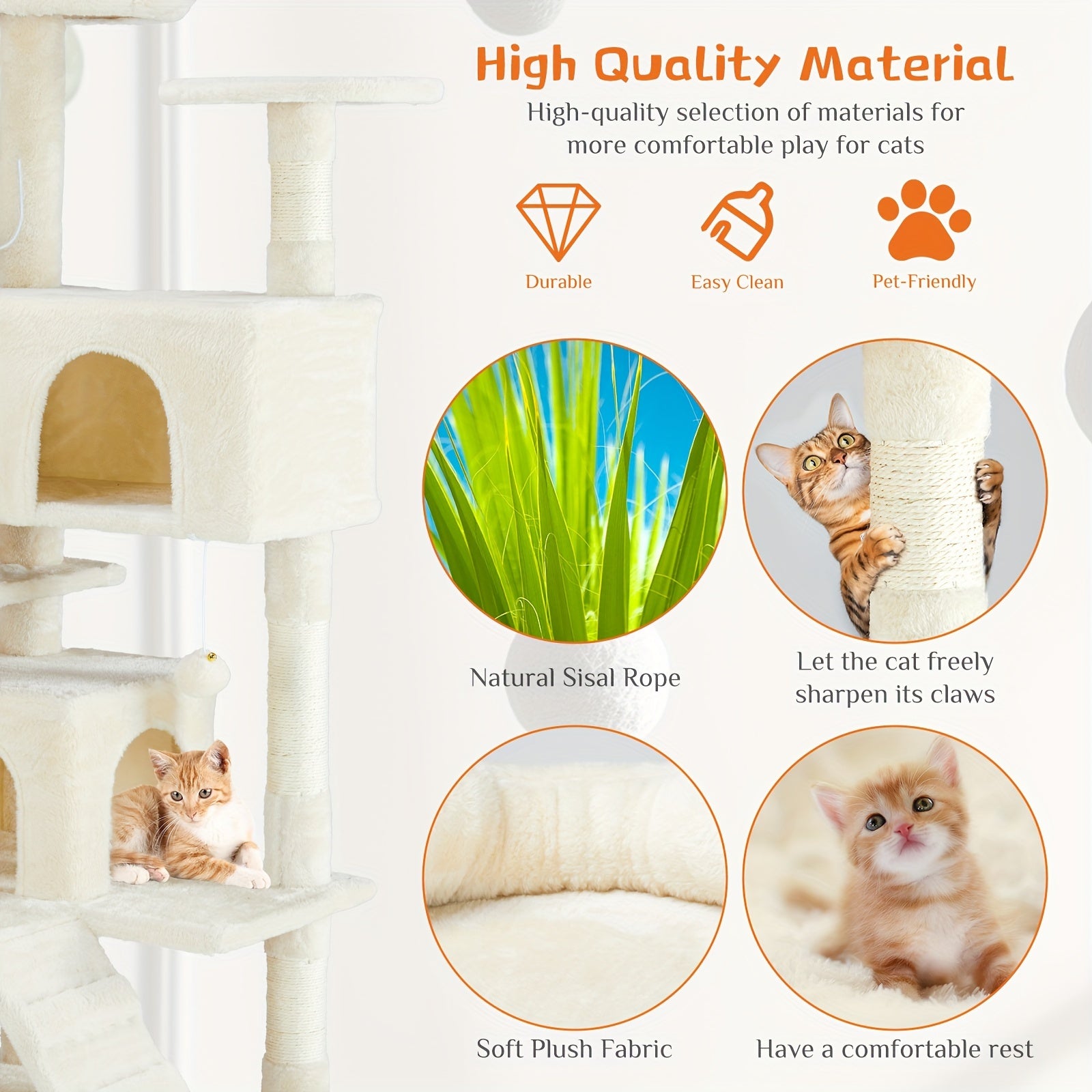 Cat Tree Tower For Indoor Cats, 54in Tall Multi-Level Pet Furniture, Stable Kitty Play House With Sisal Scratching Post, Large Condo, Climbing Ladder, Plush Toy For Kitten