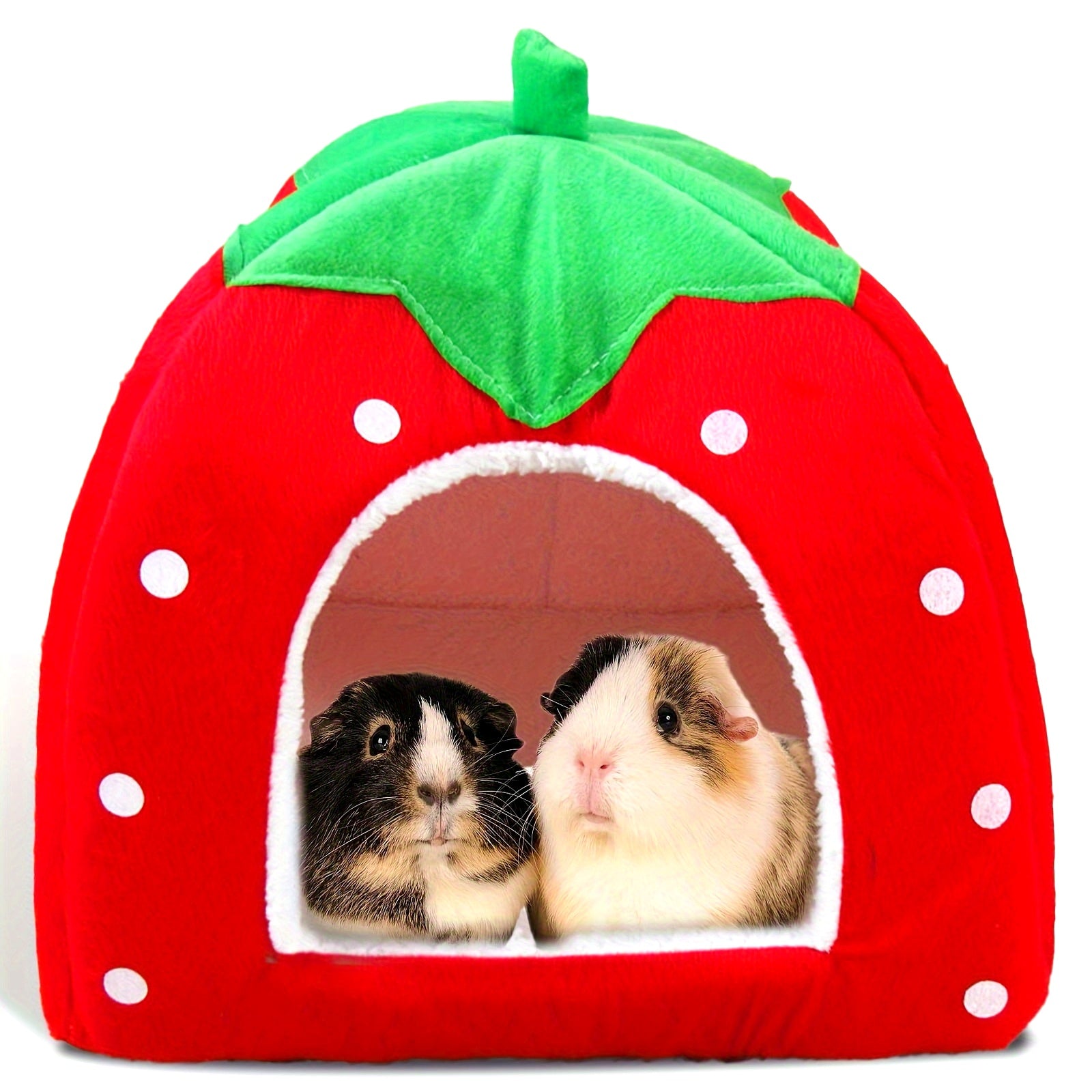 Strawberry-Shaped Small Pet Bed with Removable Cushion - Cotton Cozy Hideaway for Rabbits, Guinea Pigs, Hamsters, and Hedgehogs, Warm Fleece Cuddle Cup Pet Tent