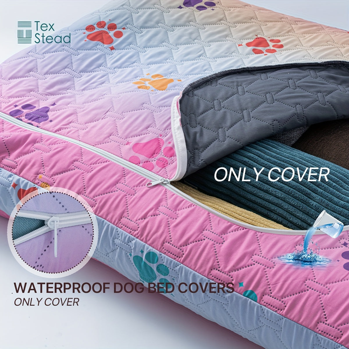 1pc & Machine Washable Dog Bed, Anti-Leakage Removable Dark Gray Pet Bed Cover, Dog Bed Protector Rainbow Dog Paw Furniture Cover for Extra Large, Large, Medium, Small Dogs