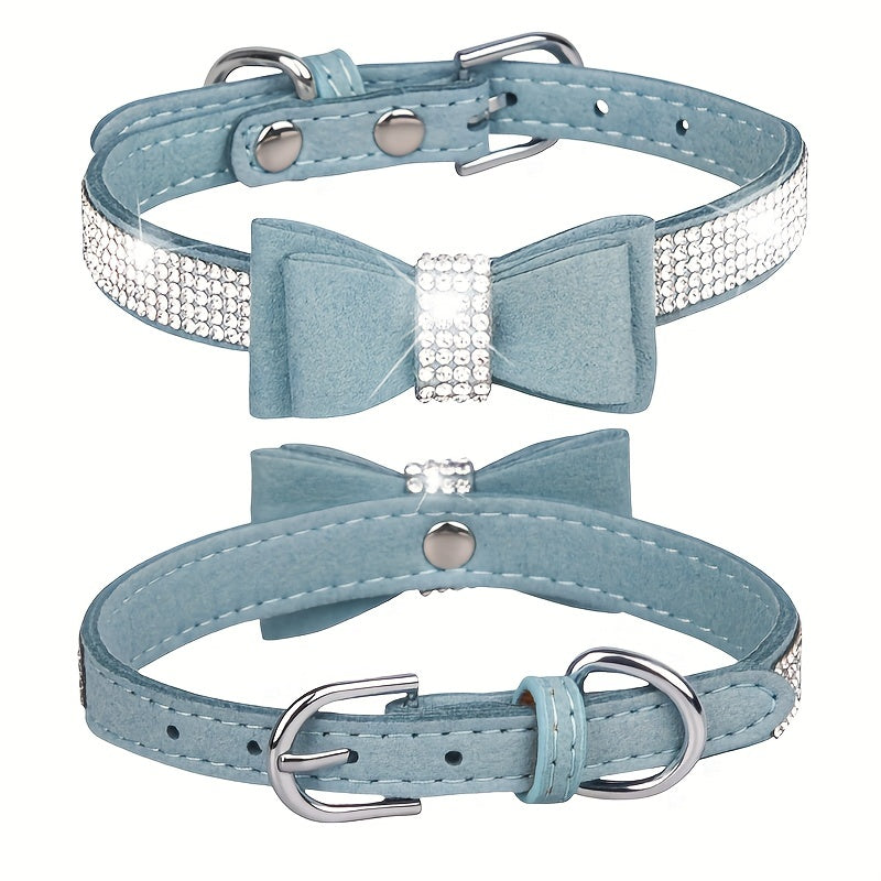 Rhinestone Dog Collar, Double-layer Bow Decor Pet Collar For Small Medium Large Dogs