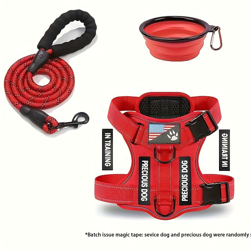 Service Dog Harness And Leash Set with 1pc Folding Bowl