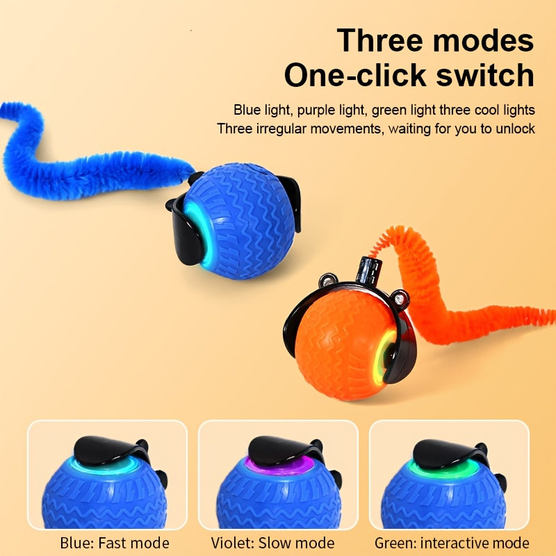 Interactive LED Light-Up Toy Ball for Cats and Dogs - Rechargeable USB, 3 Exercise Modes (Blue Light, Purple Light, Green Light), Durable Striped Plastic Shell, Fun Novelty Pet Toy for Small to Medium Breeds, Cat Toys for Ind