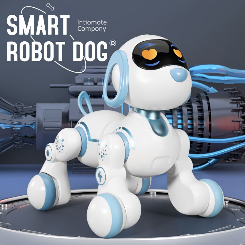 GRAXGROW Smart Robot Dog - Interactive RC Toy with Infrared Remote, Programmable Stunts, Music & Dance, USB Rechargeable, Blue with White Accents, Durable ABS, Ideal for Youngsters 3+ | Engaging Early Learning Toy, Interactiv