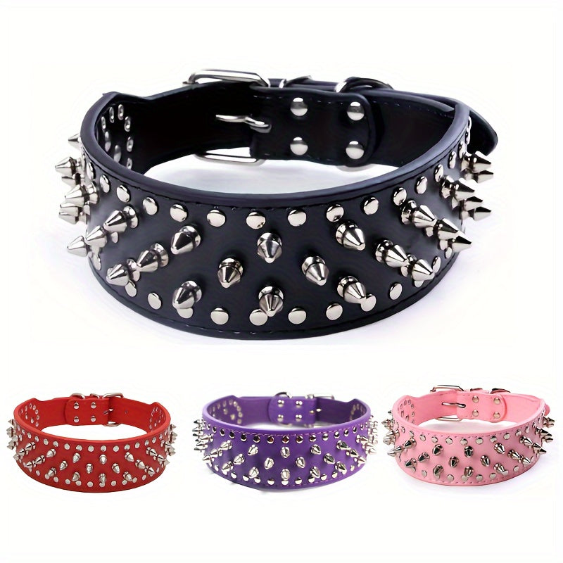 1pc Dog Collar Anti Bite Rivet Pet Collar, Adjustable Dog Collar Adjustable PU Leather Studded Pet Collar