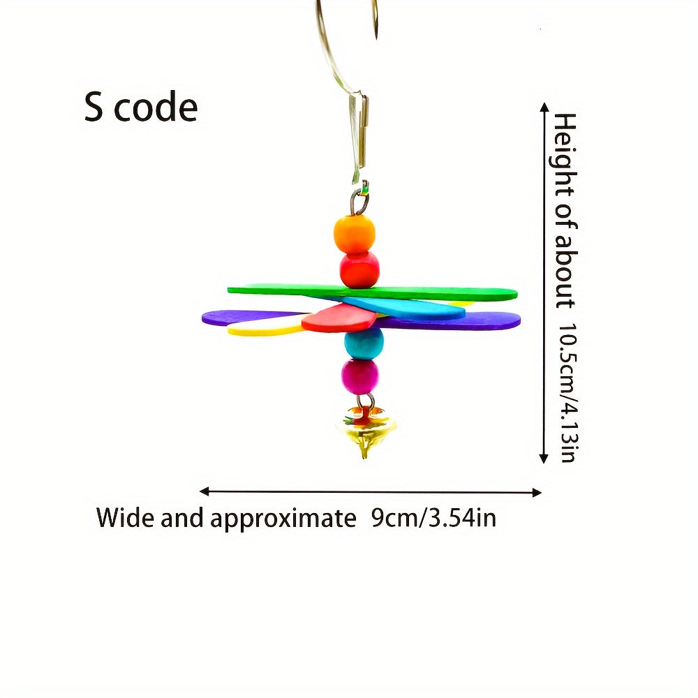 Colorful Wooden Parrot Chew Toy - Interactive Swing & Play for Birds, Cage Decor with Bell, Assorted Colors