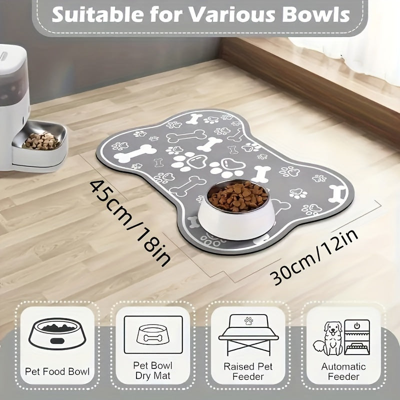 Bone-Shaped Quick-Dry Pet Feeding Mat with Non-Slip Rubber Base - Stain-Resistant Diatomaceous Earth Dog & Cat Bowl Pad, Essential Indoor Pet Accessory