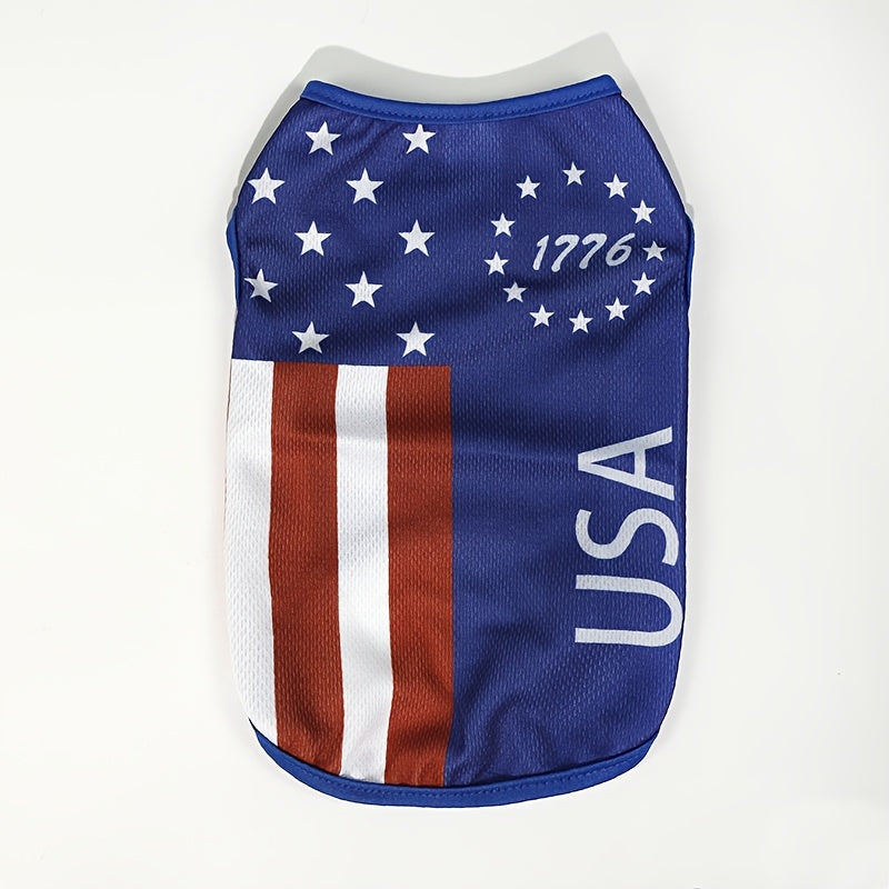 Patriotic American Flag Dog Vest - Comfortable & Stylish Pet Apparel for Independence Day & Outdoor Activities, Hand Wash Only, Adjustable Fit for All Breeds, 100% Polyester, Red, White & Blue Design