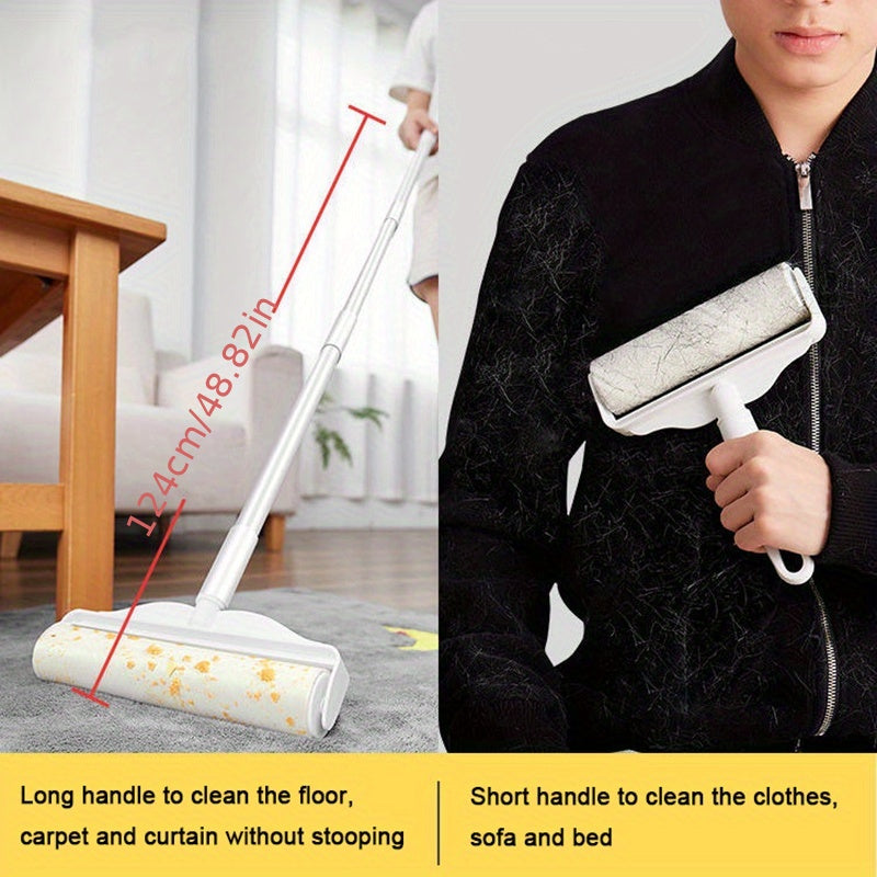 Long Bar Handle Sticky Hair Maker - 9.45inch/7.48inch Diagonal Tear Design Pet Hair Removal Roller for Sofa Carpet Dust Cleaning with Sticky Tearable Paper Brush