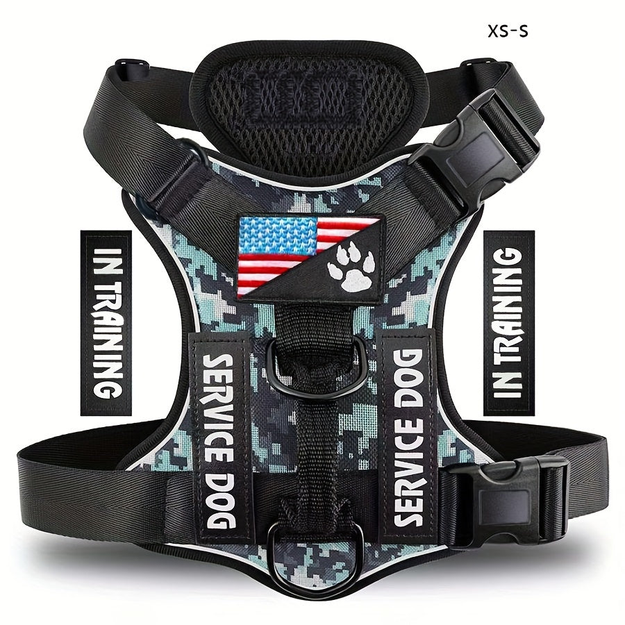5-PCS Reflective Service Dog Harness Vest - Adjustable Soft Oxford Pet Harness with Inner Layer Mesh, Easy Control, Breathable, Comfortable, Durable for Small, Medium, Large Dogs with Random Buckle
