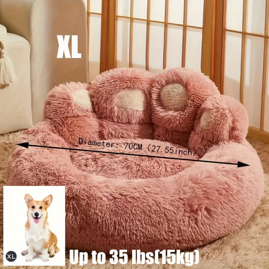 Large Gray Plush Polyester Cozy Round Pet Bed - Soft Pillow, Non-Slip Bottom, Dog & Cat Cushion for All Sizes