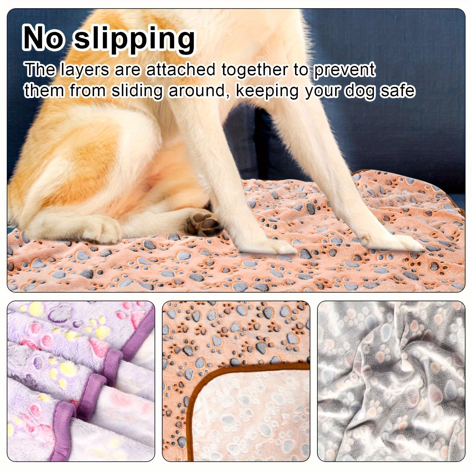 Soft Coral Fleece 3pcs Cozy Gray Paw Print Pet Blankets - Machine Washable, All-Season Comfort for Small to Large Breeds - Polyester Durability, Plush Pet Accessories