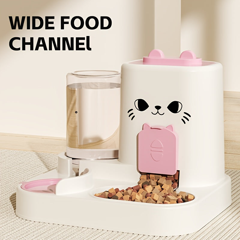 Automatic Cat Feeder And Water Dispenser Set, Plastic Pet Feeding Station, Gravity-Fed Food And Water System, No Battery Needed, with Smart Anti-Wet Design for Cats