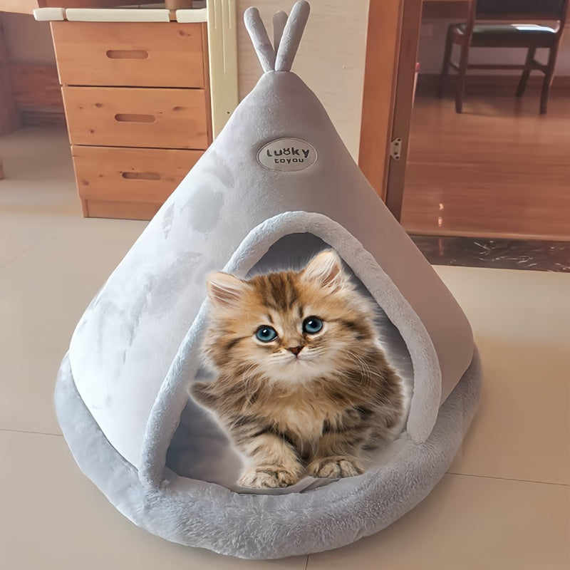 1pc Classic Mongolian Yurt Cat House, Cozy Polyester Fiber Pet Bed with Warm Comfort, Cute Animal Shelter for Indoor Cats, Pre-Assembled, Cute Cat Bed