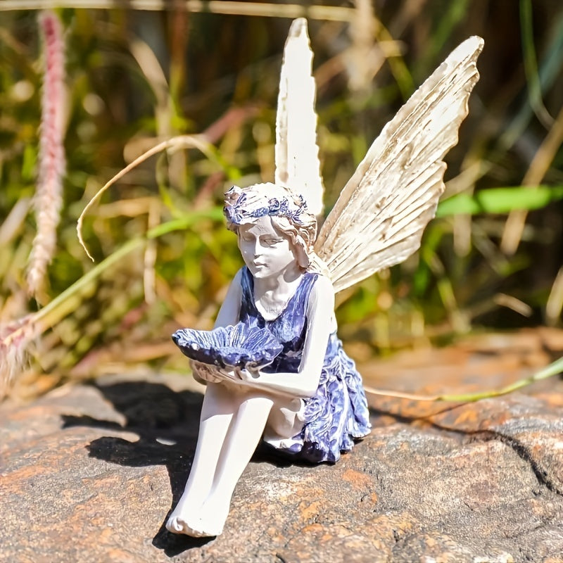 Seated Fairy Statue Garden Resin Craft Ornament Fairy Bird Feeder Yard Lawn And Gardening Outdoor Ornament Sculpture Statue