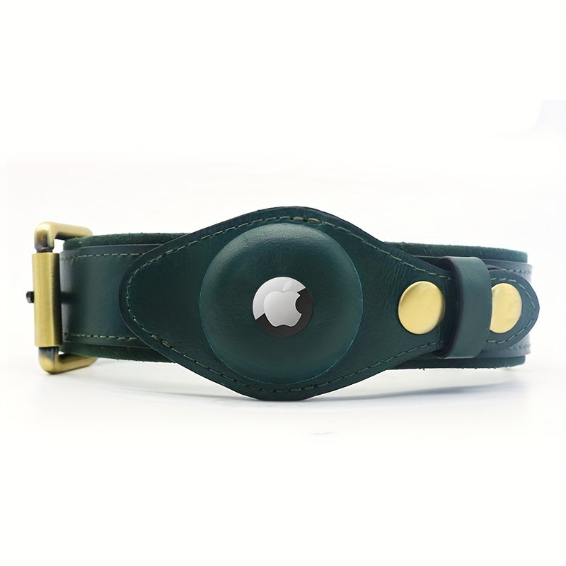 New leather airtag dog collar can be placed to locate the tracker pet collar head layer cowhide dog collar