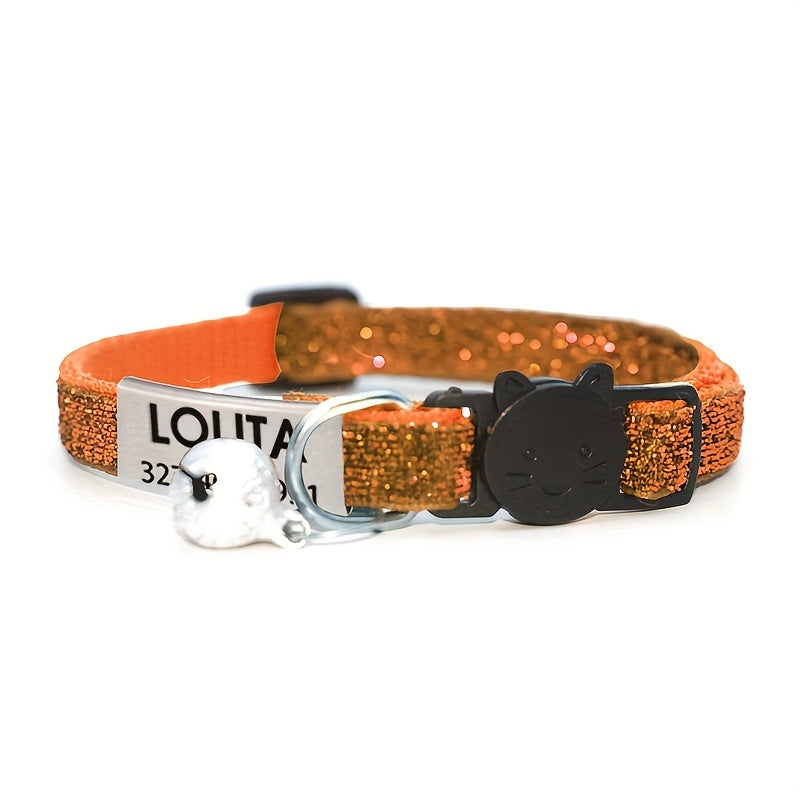 Personalized Bling Cat Collar With Nameplate, Glitter Cat Collar With ID Tag Pendant And Bell, Cute Customized Pet Collar ID Name Pendant Tags For Kittens And Puppy Dogs, Engraved Cat Decoration