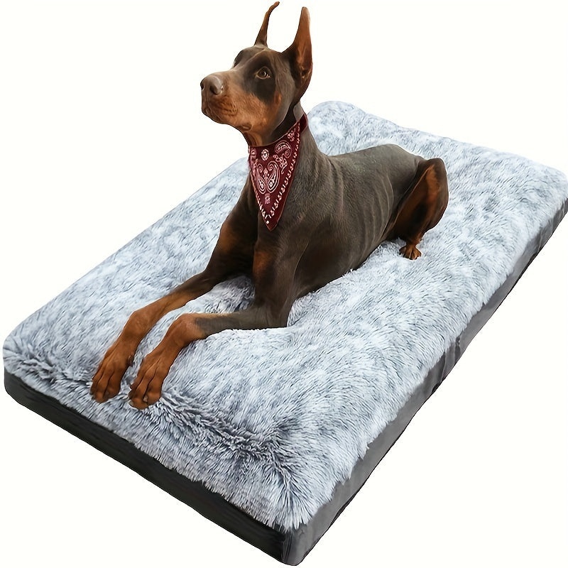 Orthopedic Dog Bed for Medium & Large Dogs - Plush Blue Faux Fur Pet Bed with High-Density Polyester Fill, Winter Warmth & Pressure Relief, Durable Easy-Clean Indoor Dog Bed for German Shepherds, Labradors, Rottweilers, Cozy