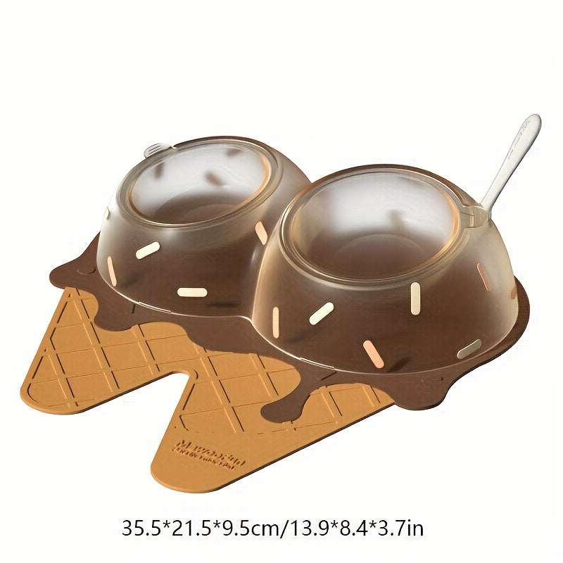 Ice Cream Design Raised Cat Bowls, Double Pet Feeding Station with Neck Protection, Durable Plastic Material for Cats - Inclined Elevated Food and Water Bowls Set