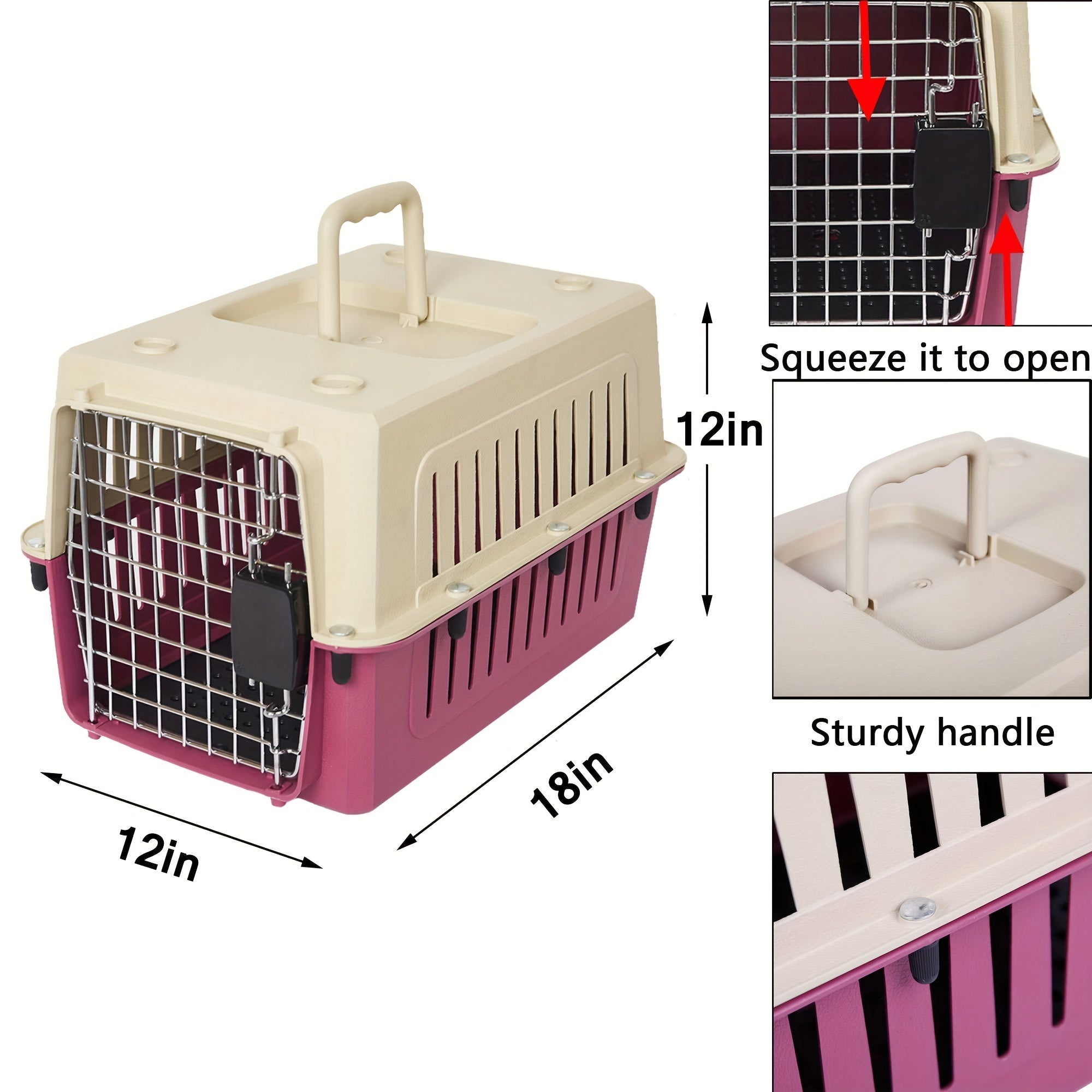 No. 4 Pet Harness Cat Harness Dog Kennel Airline Approved Kitty Travel Cage Plastic Lightweight and Safe, Suitable for Puppies, Rabbits, Cats, 2 Colors