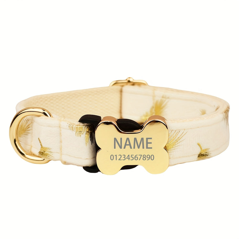 Personalized Cute Green Star Feather Pet Collar with Metal Bone Buckle, Customizable Name and Phone Number ID Tag for Large/Medium/Small Dogs - Soft, Comfortable, Adjustable & Durable Accessory - The Perfect Gift for Your Pet