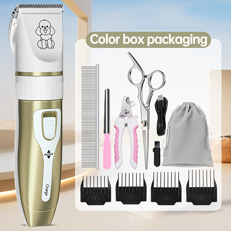 Professional Dog Grooming Kit - USB Rechargeable Electric Clippers with Thick Ceramic Blades, Brush & Measuring Tool Set for Cats and Dogs, Professional Dog Grooming Clippers, Dog Clippers for Grooming Professional Kit, Dog S