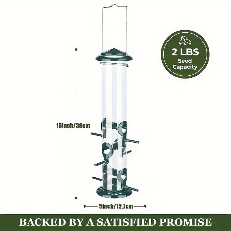 1pc Deluxe Chew-Proof Metal Bird Feeder - Extra Thick Tube, 6 Port, Steel Hanger, Weather & Water Resistant, Durable Outdoor Hanging Feeder for Attracting Birds - 15in