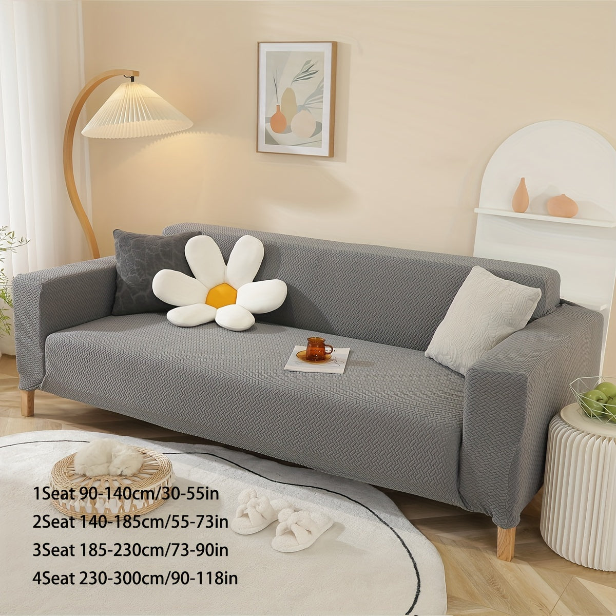 A Stretch Sofa Cover, Thickened Star Chain Knitted Jacquard Sofa Cover 1/2/3/4 Seat Sofa Protection Cover, Elastic at The Bottom, for The Family with Pets, Full-Bag Sofa Dust Cover