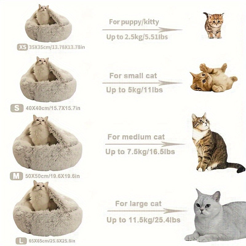 Plush Round Hooded Pet Bed, Warm Dog Bed Dog Cave Nest Soft Donut Dog Cushion Bed Calming Nest