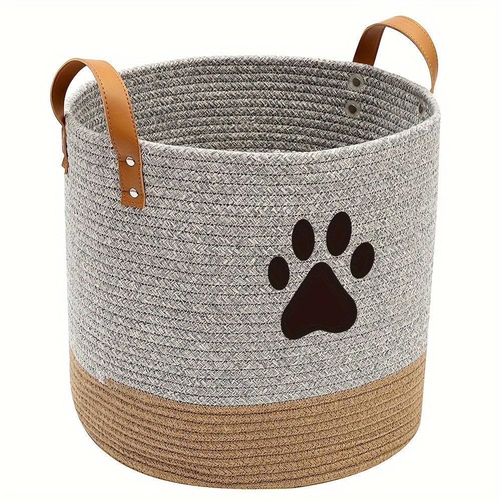 Dog Toy Basket, Cotton Dog Toy Box With Handle Round Dog Toy Bin - Perfect For Organizing Pet Toys, Blankets, Leashes, White