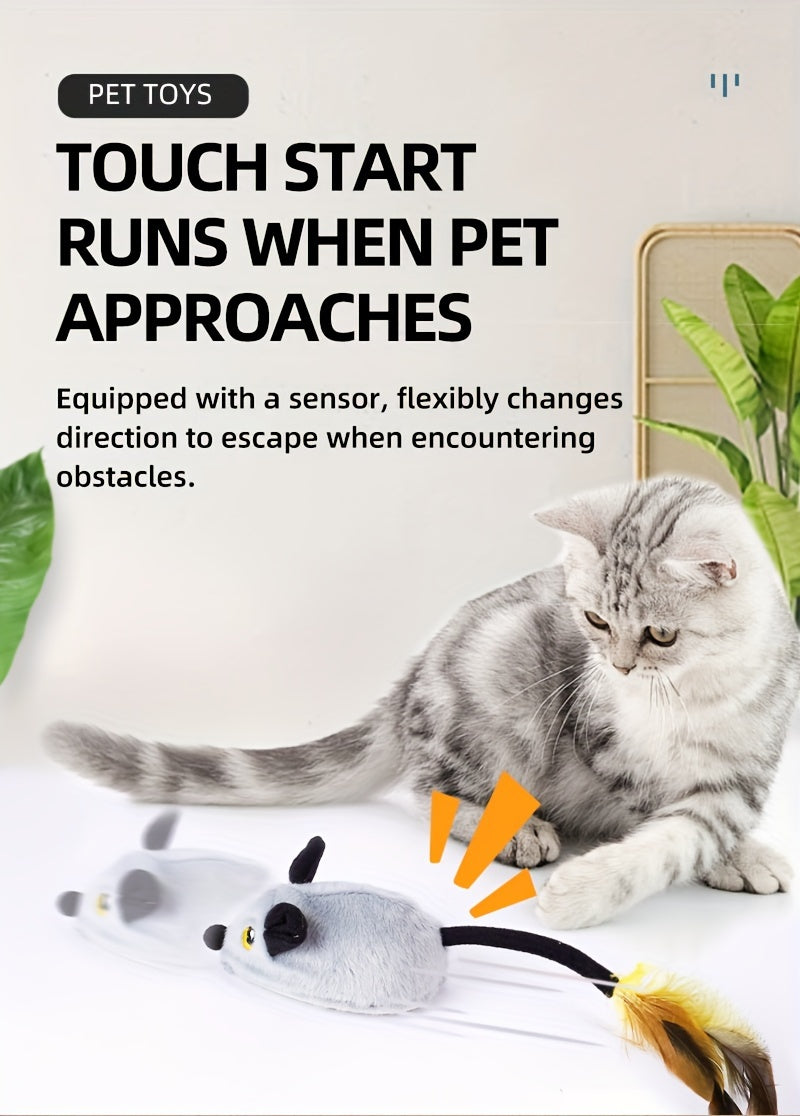 Rechargeable Remote Control Cat Toy - Interactive Electric Mouse with Feather Tail, Automatic Movement, and USB Charging - Fun and Engaging Pet Toy for All Varieties of Cats