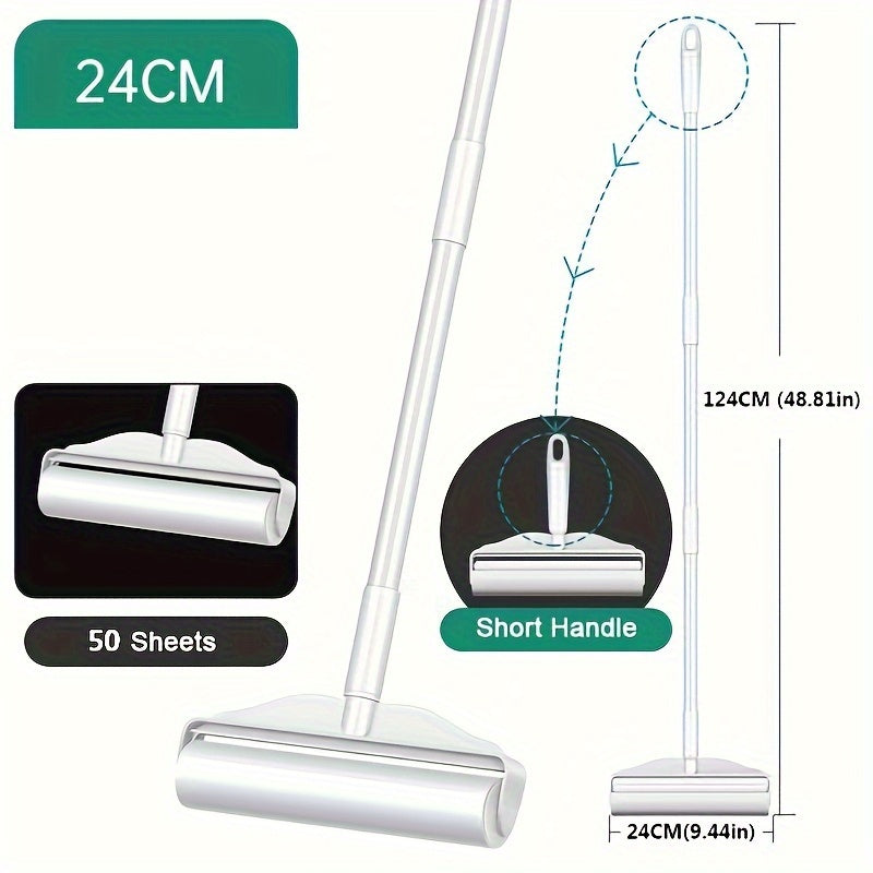 Long Bar Handle Sticky Hair Maker - 9.45inch/7.48inch Diagonal Tear Design Pet Hair Removal Roller for Sofa Carpet Dust Cleaning with Sticky Tearable Paper Brush