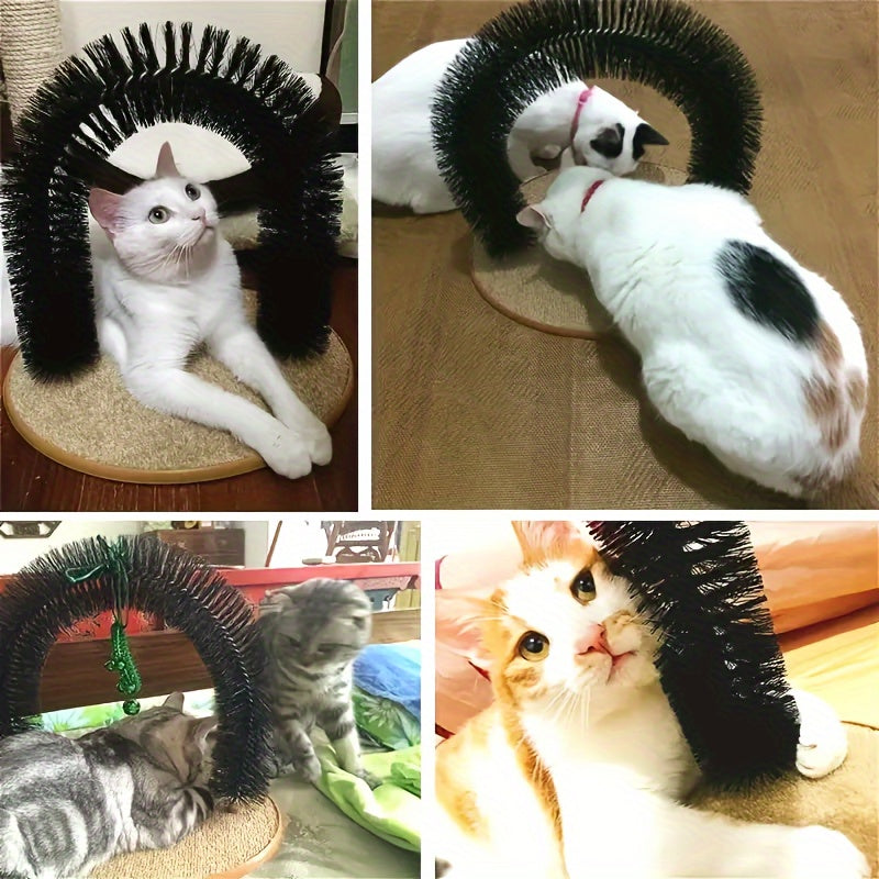 Cat Arch Self Groomer with Massage & Brushing - Interactive Scratching Post, Durable PVC Construction, for Indoor/Outdoor Cats - Promotes Healthy Coat, Reduces Shedding, Prevents Matting - Ideal for All Cats, Kittens, Senior