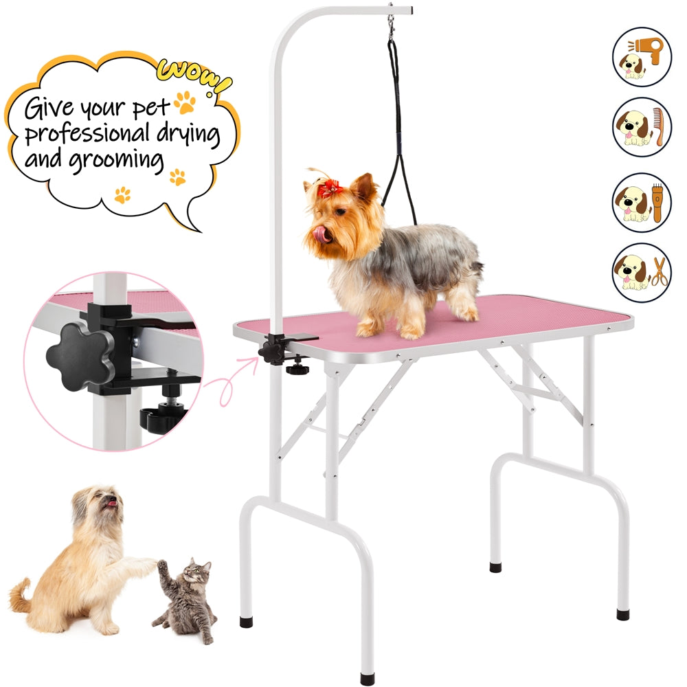 Costoffs Pet Foldable Grooming Table Dog Cat Beauty Trimming with Height Adjustable Arm Folding Legs Halloween Pet Grooming Table for Home or Professional Pet Store Uses