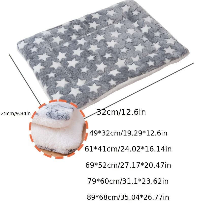 Cozy Plush Dog Mat - Thick, Warm Pet Bed with Geometric Star Pattern, Gray & White, Four Seasons, Polyester Fiber Filling, Ideal for Small to Large Breeds, Dog Sleeping Mat