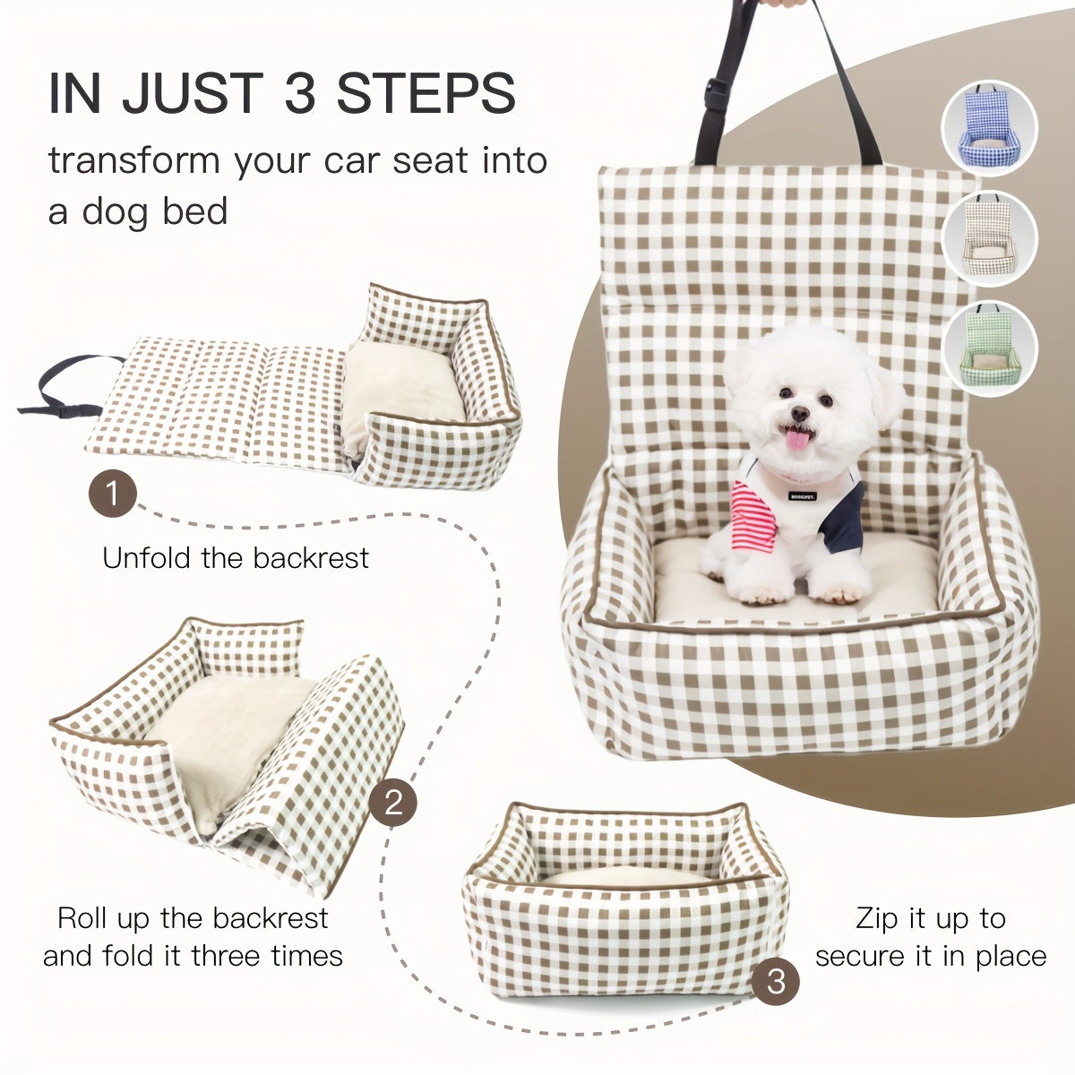 Dog Carrier Car Seat for Dogs & Cats - Portable Warm Travel Pet Bed with Safety Hook & Buckle, Handheld/Shoulder Strap, Fits Car Front/Back Seat, Suitable for Fall/Winter, Christmas Gift