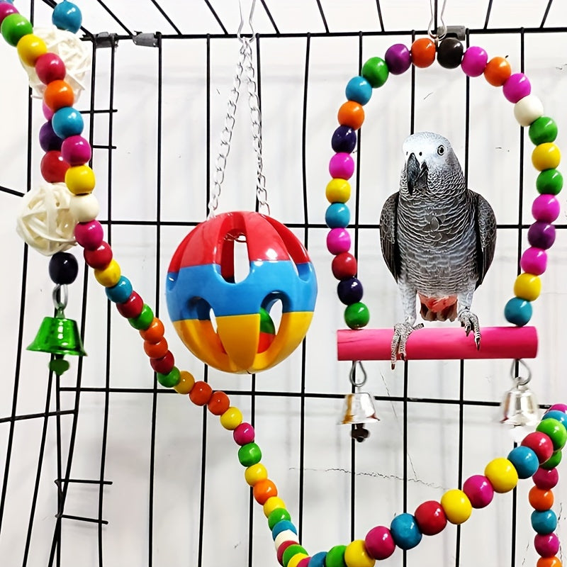 3/5/7/10pcs Bird Toy Set Swing Climbing Ladder Stairs Colorful Bells Educational Training to Relieve Boredom Chew Small and Medium Parrot Toys