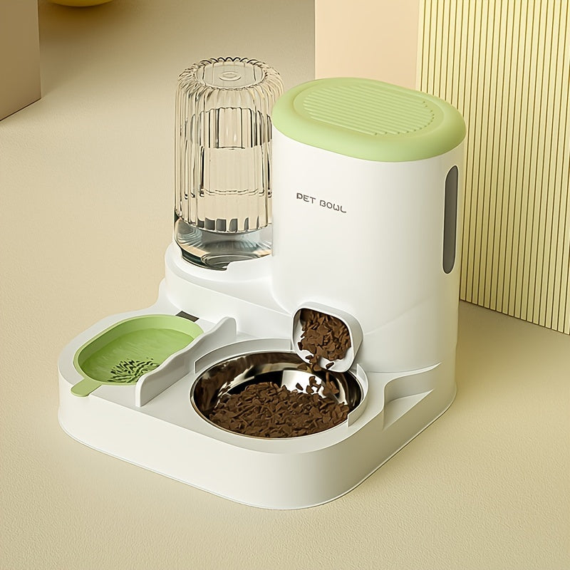 Automatic Cat Feeder & Water Dispenser Set - Non-Electric, Easy-Clean Plastic Pet Feeding Station for Cats